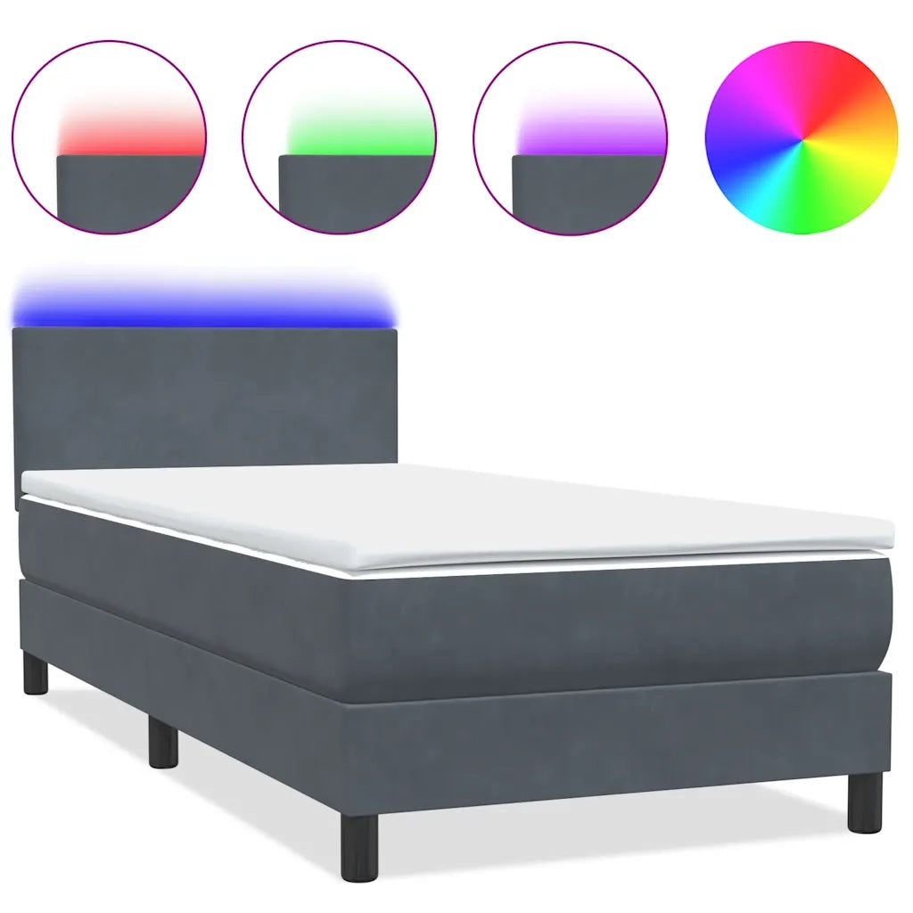 Letto a Molle con Materasso e LED Grigio Scuro 80x220 cm Velluto 3316714