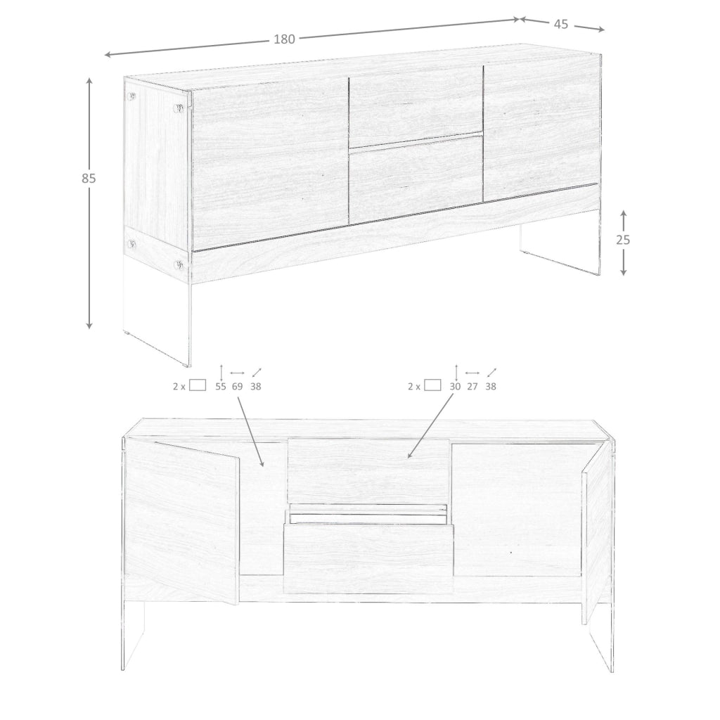 Credenza noce e vetro temperato