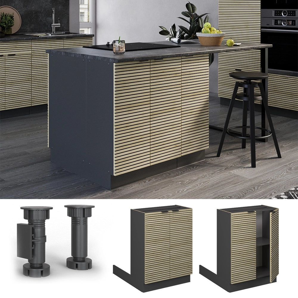 Isola cucina Fame-Line Pannello in quercia/Antracite 60 cm senza piano di lavoro Vicco