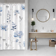 Douchegordijn Acquario 90 x 180 cm - Fiori Blu-Grigi con Foglie per Bagno - Inclusi 6 Ganci