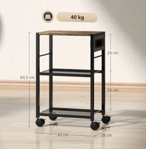 Supporto per stampante 42x28x64，5 cm in MDF marrone rustico con prese e ruote
