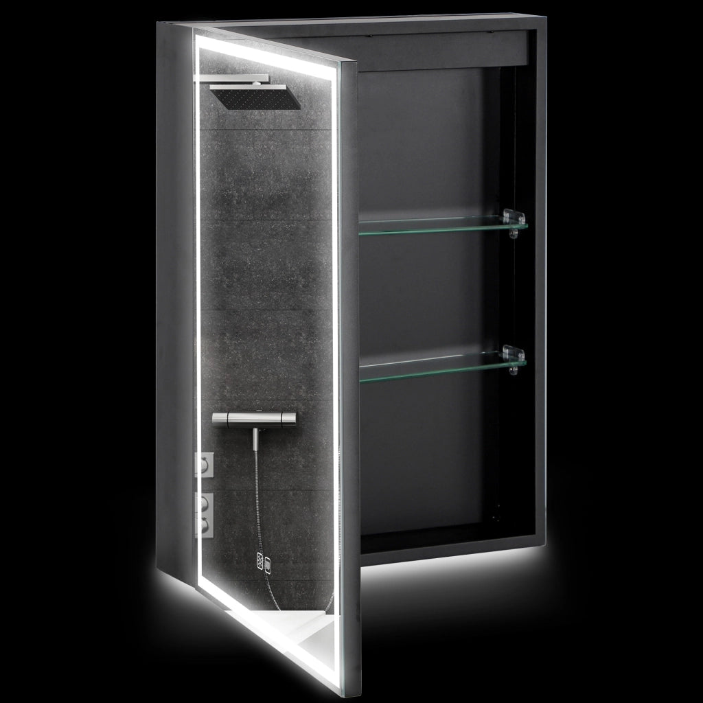 Armadietto Bagno con Specchiera, Luci LED Regolabili e Funzione Anti-Appannamento, Nero