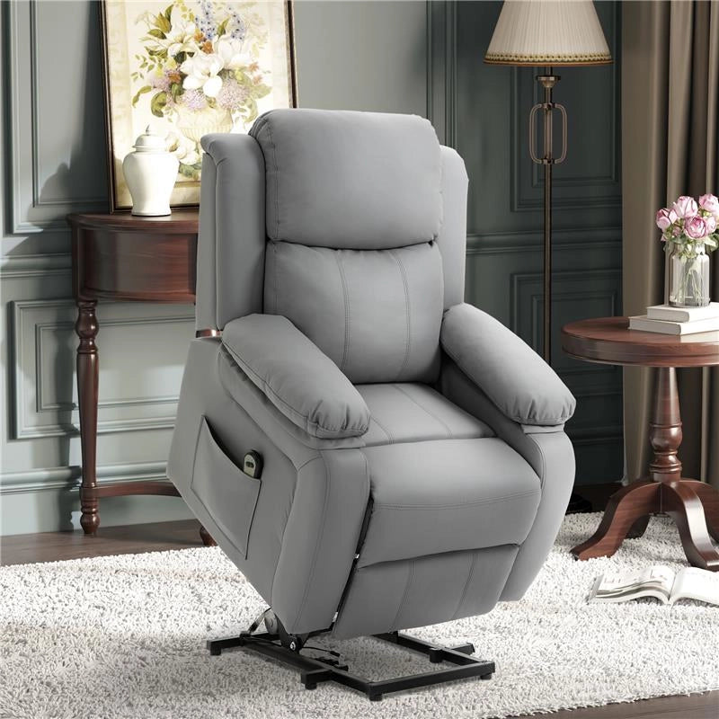 POLTRONA RELAX ELETTRICA E ALZAPERSONA RECLINABILE FINO 160° CON TELECOMANDO, IN SIMILPELLE - GRIGIO