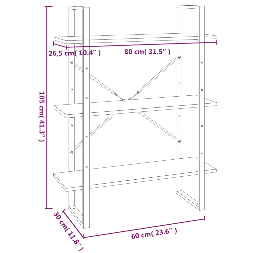 Libreria-Scaffale per Libri-Mobile di Stoccaggio Grigio Sonoma 80x30x105 cm in Legno Multistrato