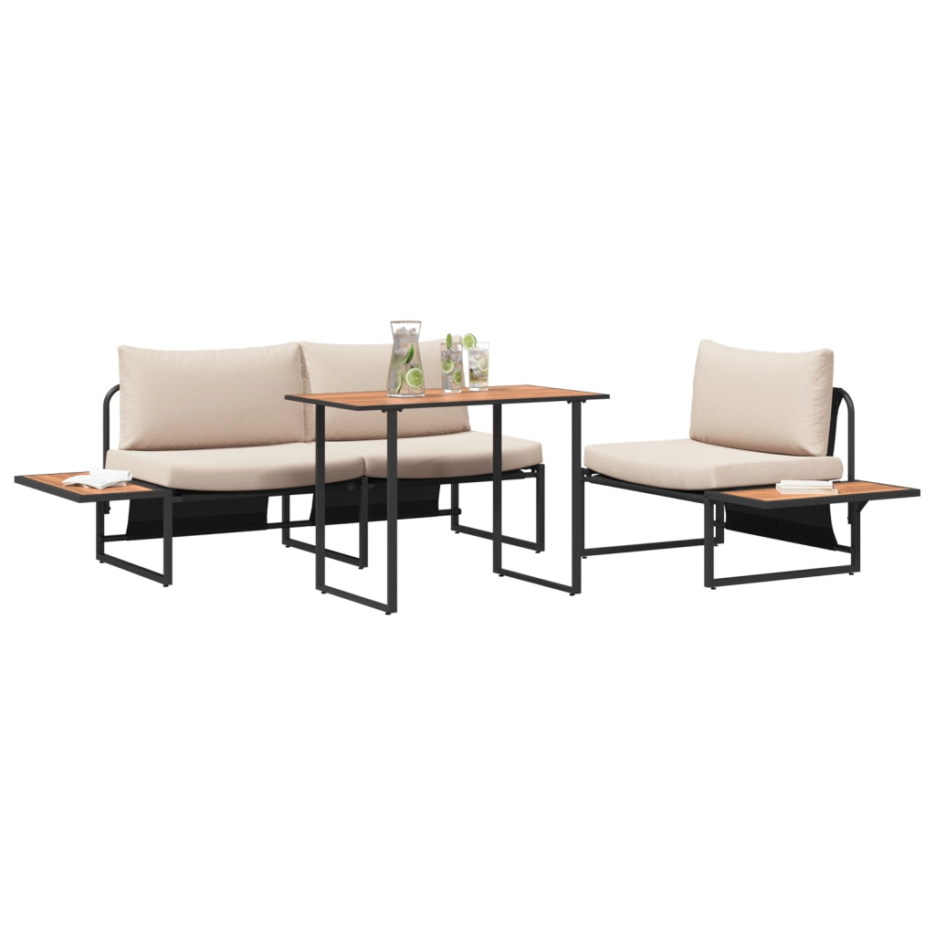 Set da Pranzo da Giardino 3 Pezzi con Cuscini Tortora