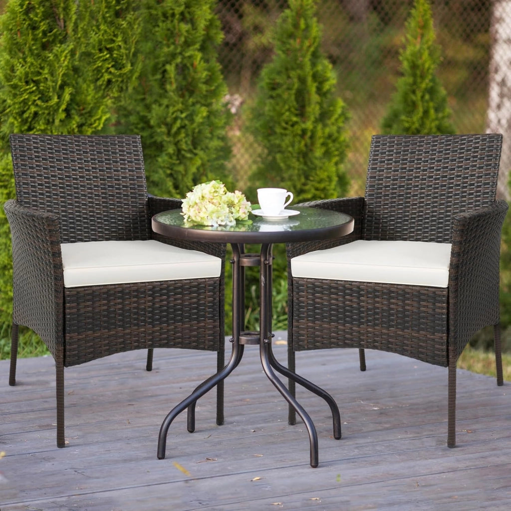 Set di 4 sedie da giardino in rattan, poltrone da esterno con cuscini estraibili, sedie in rattan per giardino, balcone, patio, marrone + beige
