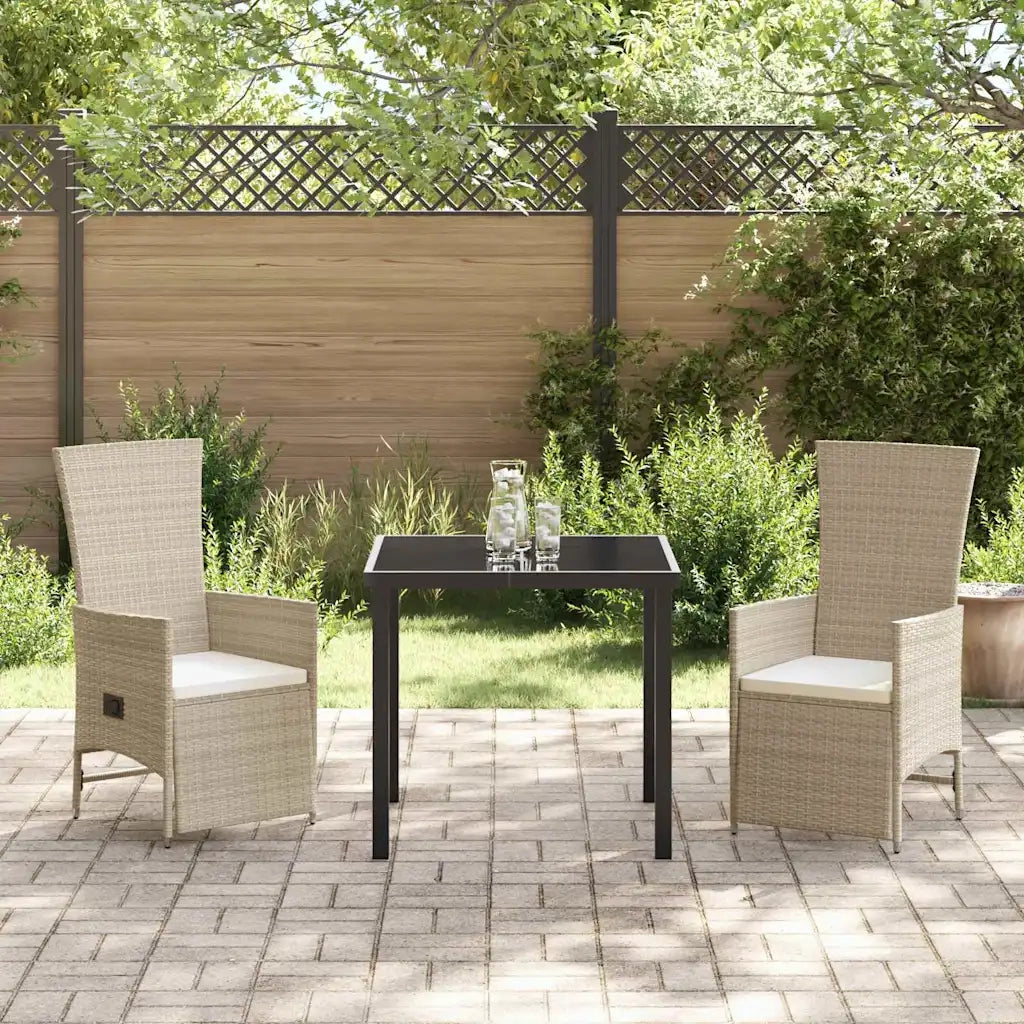 Set da Pranzo per Giardino con cuscino 3 pcs Beige polyrattan 3379471