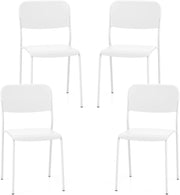 Set 4 Sedie Sala da Pranzo Moderno, Sedie da Cucina Accumulabili con Schienale Inclinato e Gambe Metalliche Robuste, Set di Sedie per Soggiorno, 48,5 x 44,5 x 81 cm (Bianco)