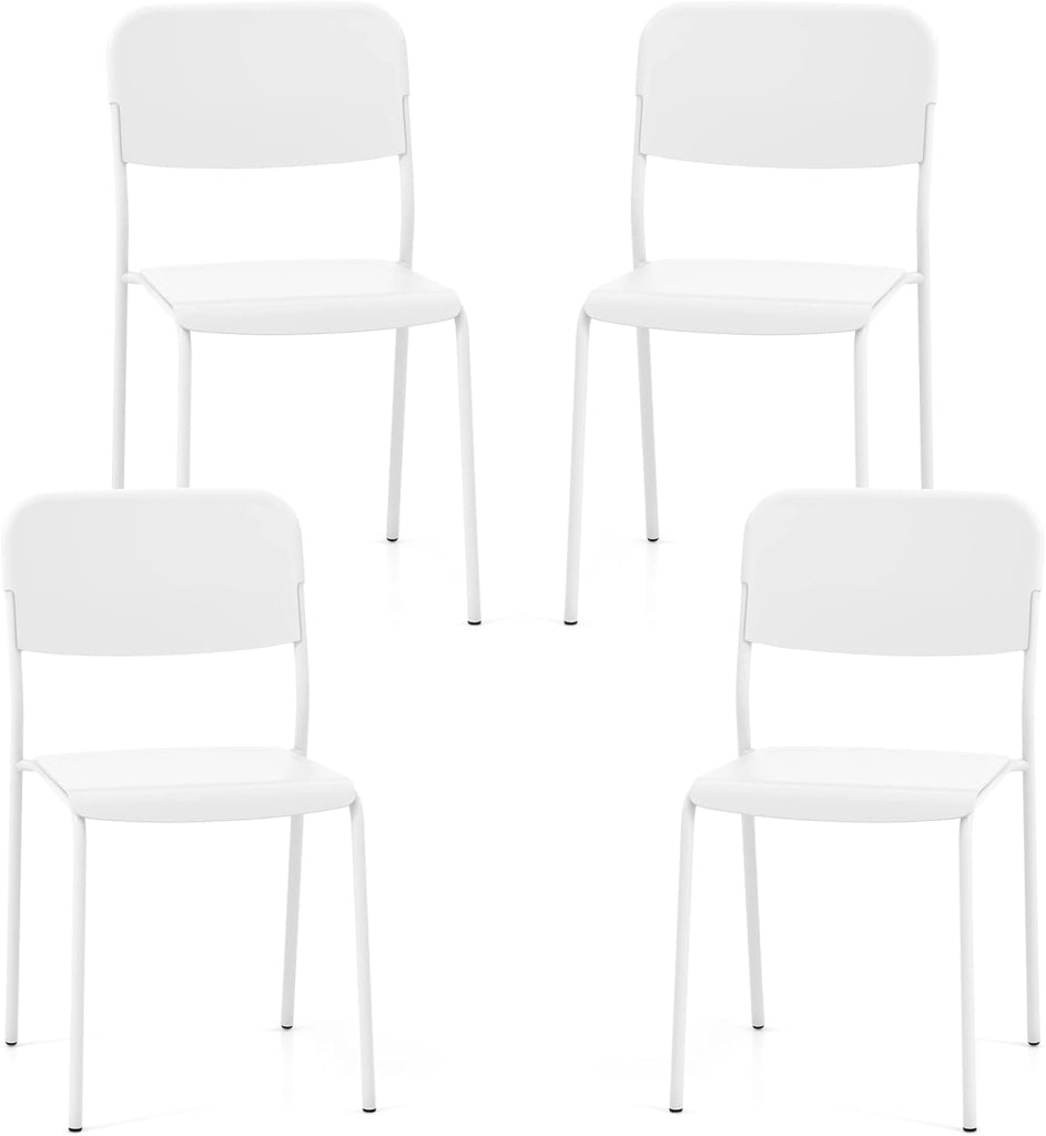 Set 4 Sedie Sala da Pranzo Moderno, Sedie da Cucina Accumulabili con Schienale Inclinato e Gambe Metalliche Robuste, Set di Sedie per Soggiorno, 48,5 x 44,5 x 81 cm (Bianco)