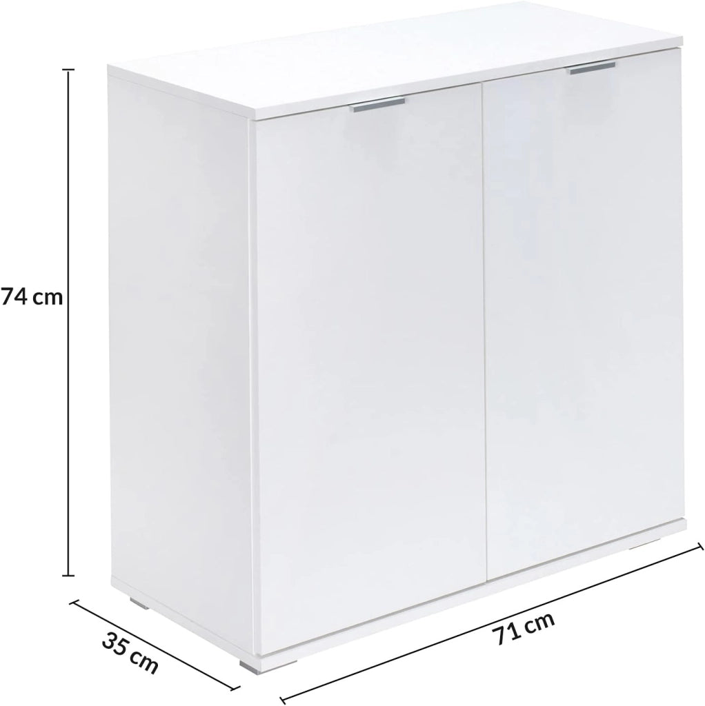® Cassettiera Alba 2 Ante con Ripiani 71x74x35cm Comò Armadietto Ufficio Mobiletto Bianco