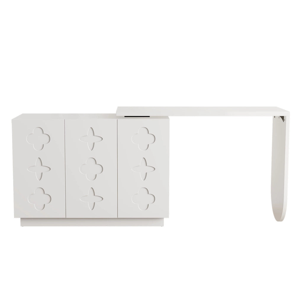 Scrivania 110x40x75 cm girevole e pieghevole; con contenitori; MDF bianco