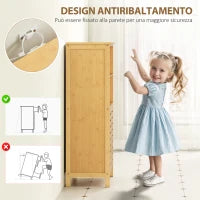 kleankin Mobiletto Bagno Salvaspazio in Legno con Armadietto, 2 Ante e 2 Ripiani Aperti, 50x29x92 cm