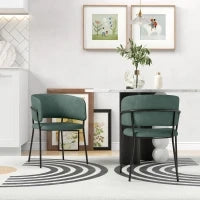 Set 2 Sedie per Cucina Imbottite, in Tessuto Effetto Velluto e Acciaio, 57x53x73 cm, Verde