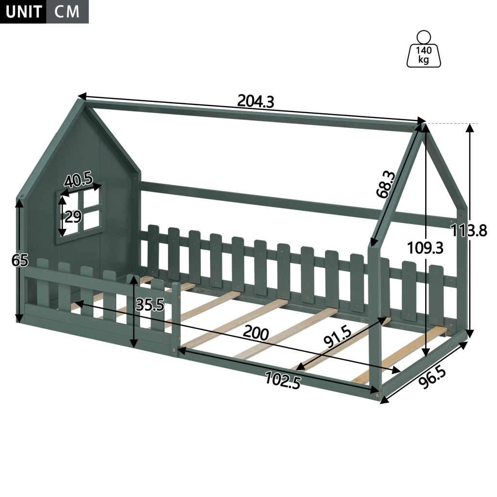 Letto a baldacchino bambini verde in pino e mdf 90x200 cm