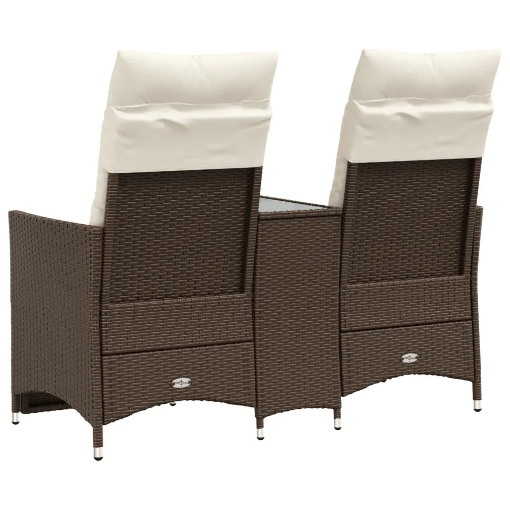 Divano Giardino Reclinabile 2 Posti Tavolino-Sofa da Giardino-Divanetto da esterno Marrone Polyrattan 692308