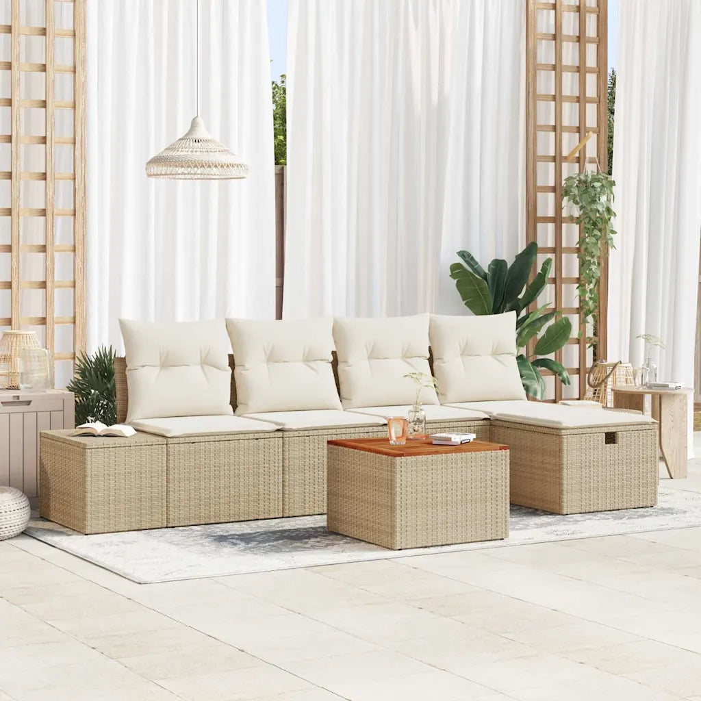 Set Divano da Giardino con cuscino 6 pcs Beige polyrattan 3359589