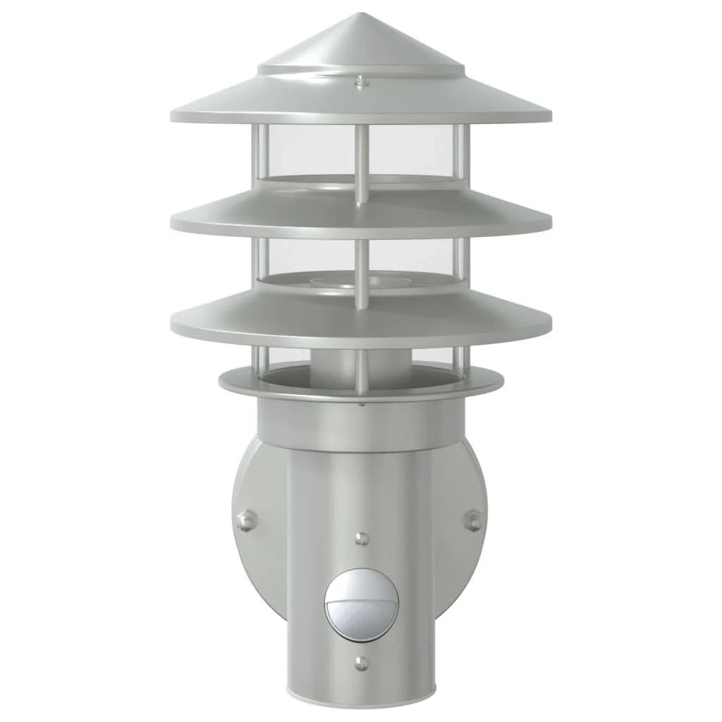 Applique da esterno con sensore di movimento 15,5 x 15,5 x 28 cm resistente alle intemperie moderna acciaio inox argento 02_0056549