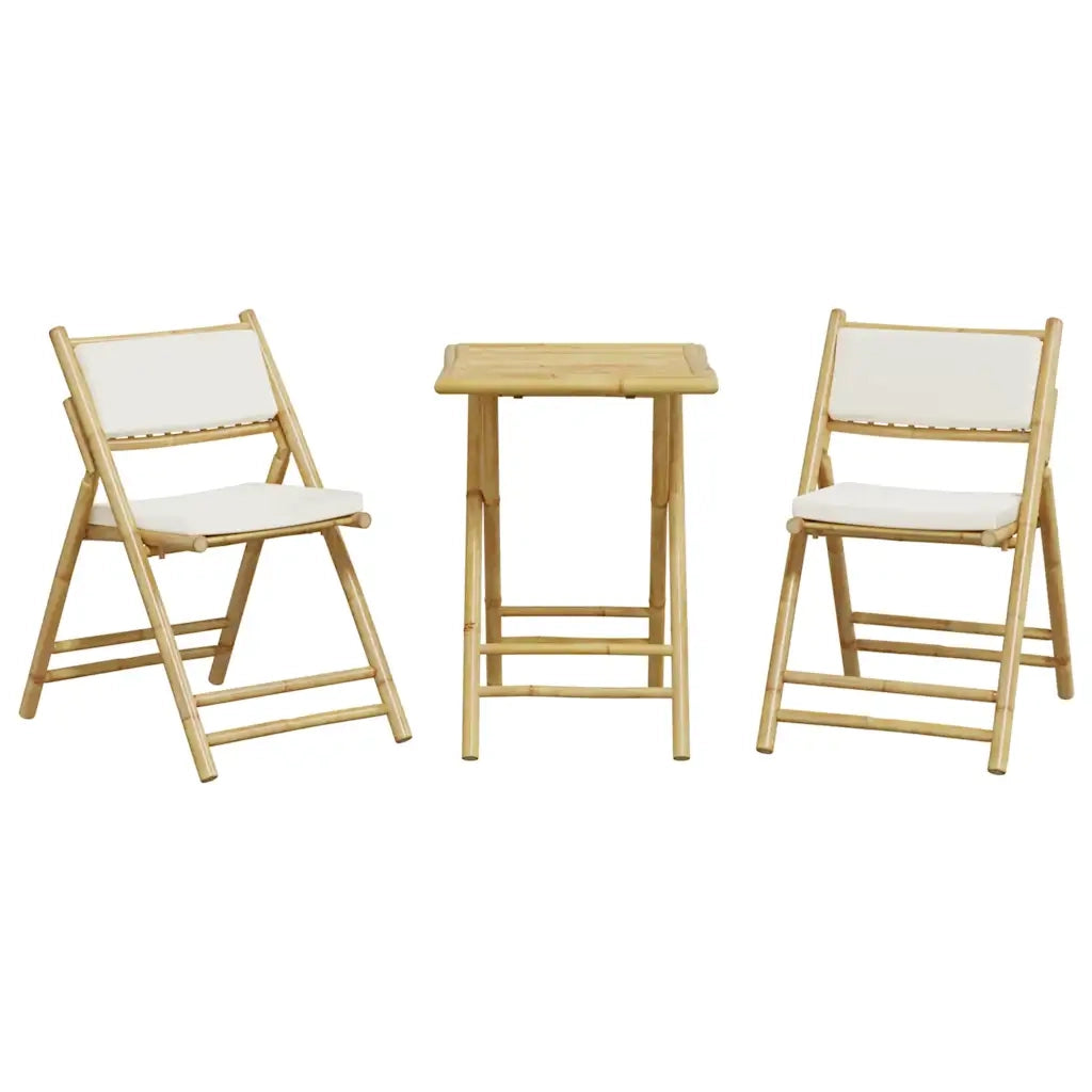 Set da Bistrot Pieghevole 3 pz Cuscini Bianco Crema in BambÃ¹
