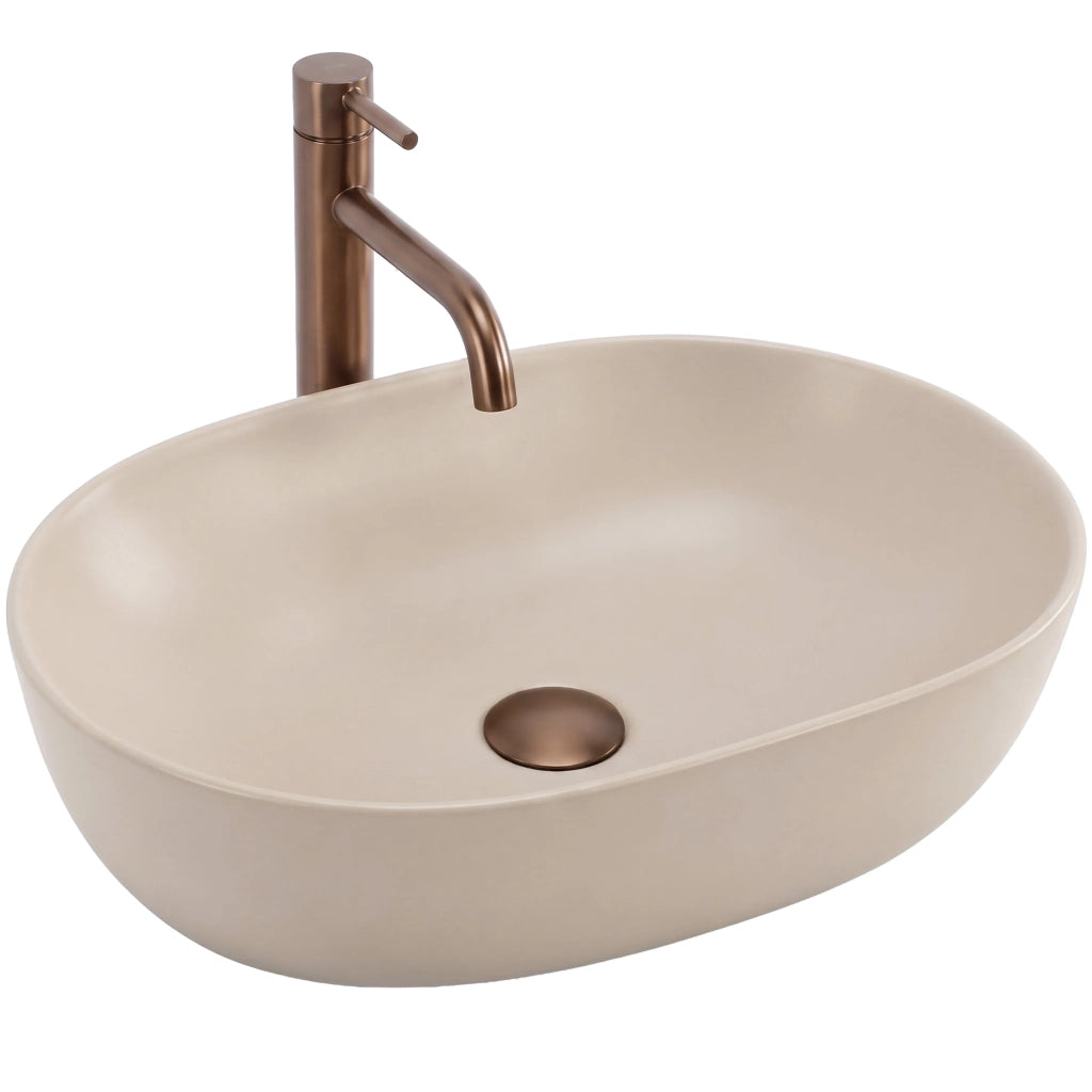 Set Wc Sospeso Focus + Lavabo Da Appoggio Rea Focus Taupe