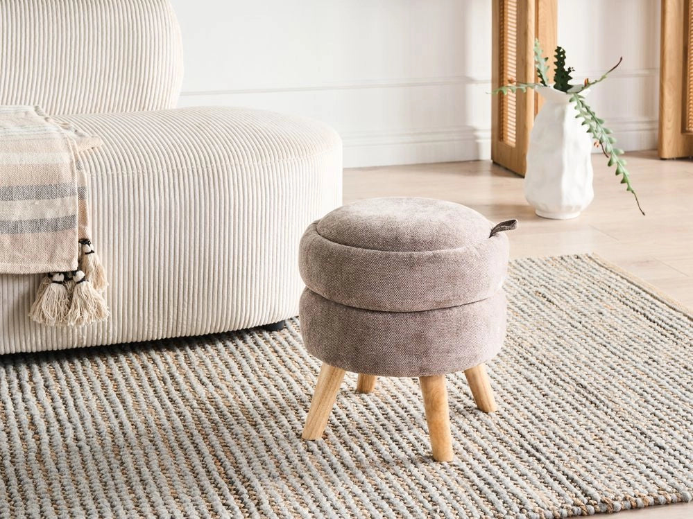 Pouf in ciniglia tortora 40 x 41 cm con sgabello portaoggetti Design moderno