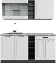 Cucina completa R-Line, Bianco casa di campagna/antracite, 160 cm, PL Marmo, adatto per l'espansione individuale con moduli aggiuntivi