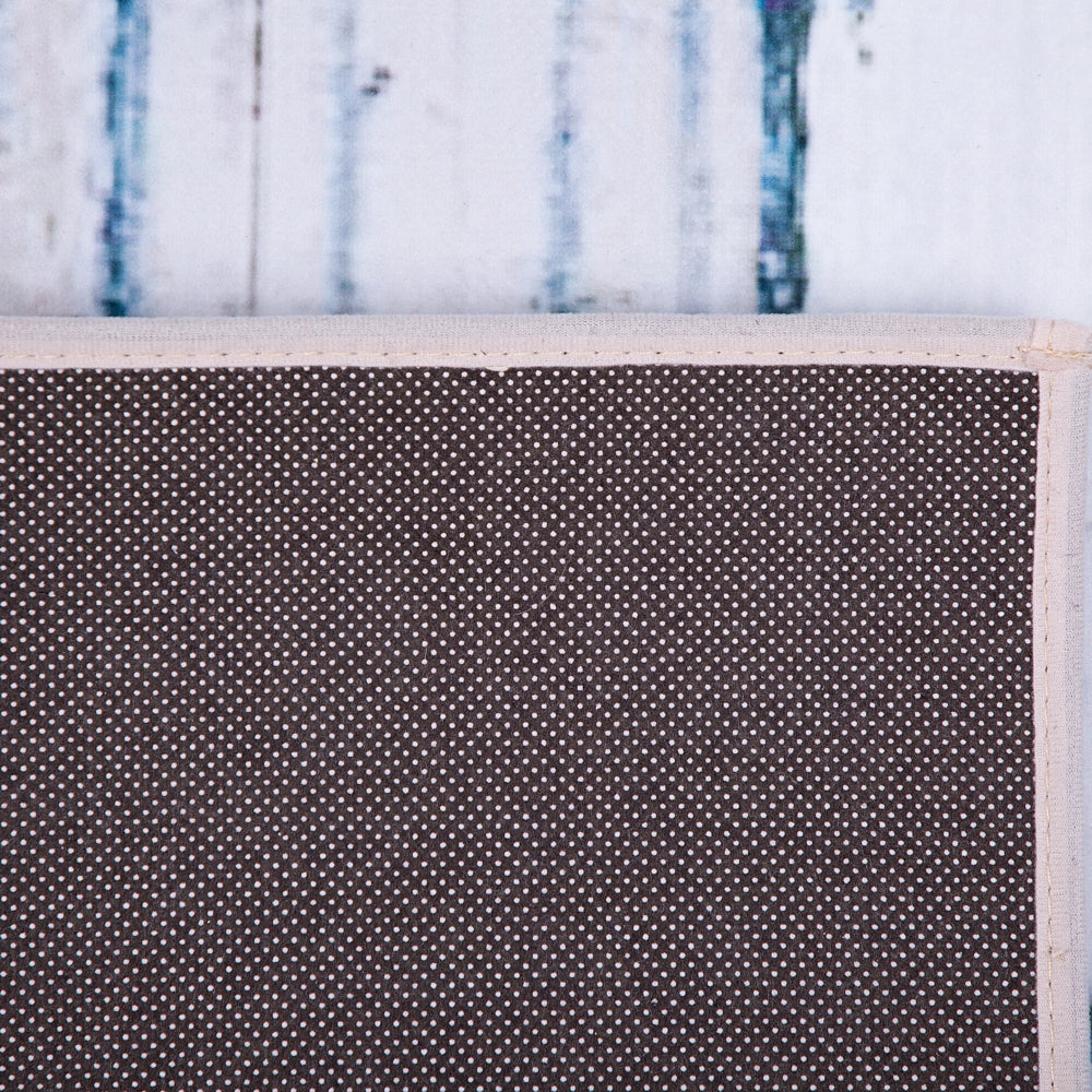 Tappeto tappetino Moquette Tessuto in poliestere beige e blu Motivo astratto invecchiato Fondo rivestito in gomma 160 x 230 cm