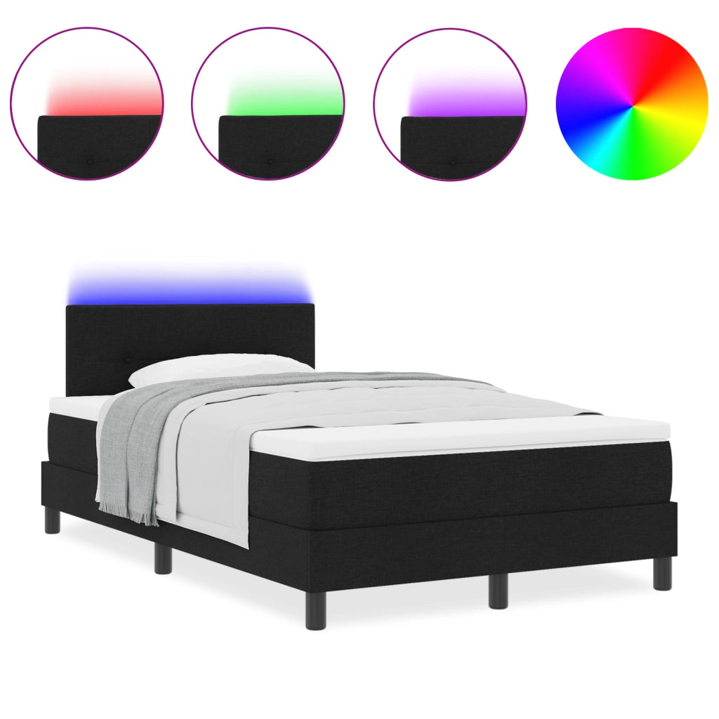 Letto Box Spring con Materasso e LED Nero 120x200 cm Tessuto