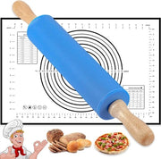 17 pollici rottifero in acciaio inossidabile con matita di silicone rotativa e matita di cottura - blu