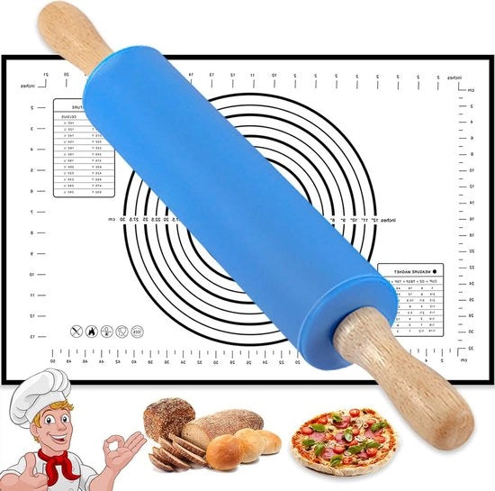 17 pollici rottifero in acciaio inossidabile con matita di silicone rotativa e matita di cottura - blu