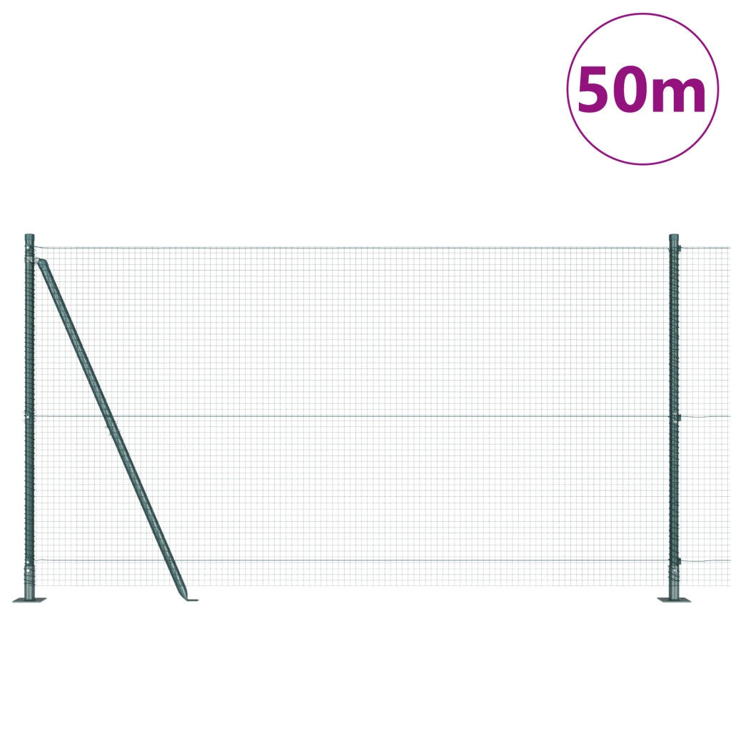 Recinzione in Filo Saldato con 13 Poste Flangiate Verde 1,2x50 m in Acciaio