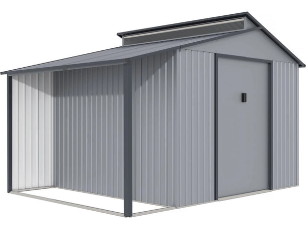 Capanno da giardino in metallo con pergola "Madras" - 9,12 m² - Grigio