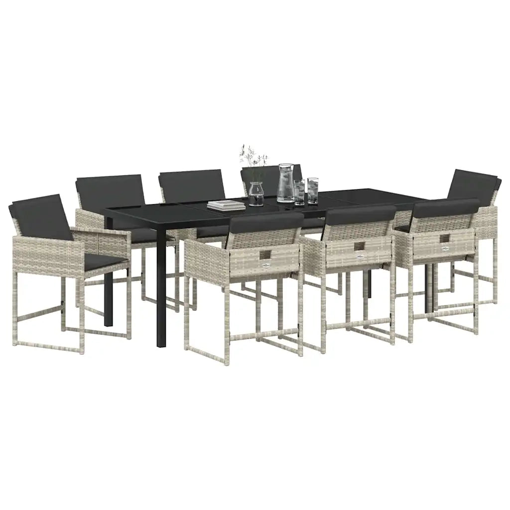Set da Pranzo per Giardino 9 pcs Grigio chiaro polyrattan 3380027