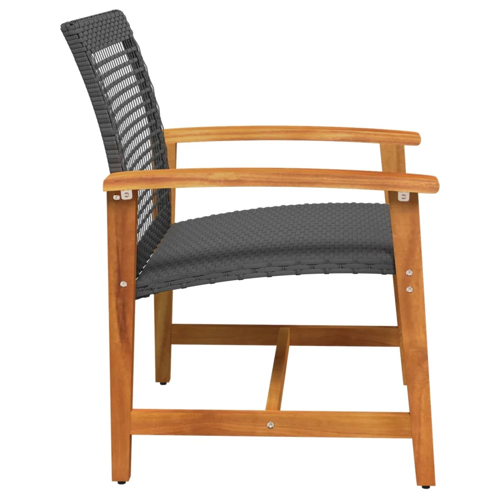 Sedia da patio-Sedie da Giardino 2pz Nere in Polyrattan e Legno di Acacia