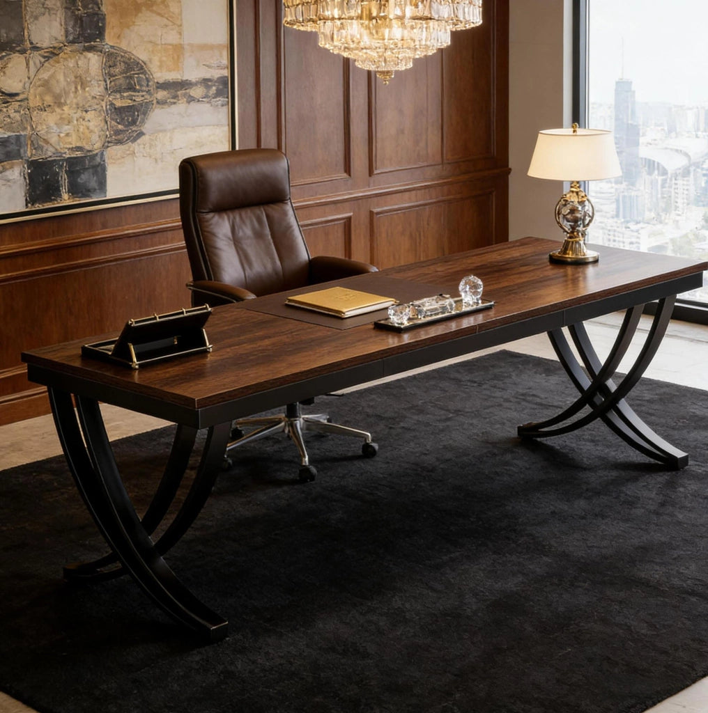Scrivania doppia per computer 200x70 cm con struttura a X in metallo, ideale per ufficio e home office