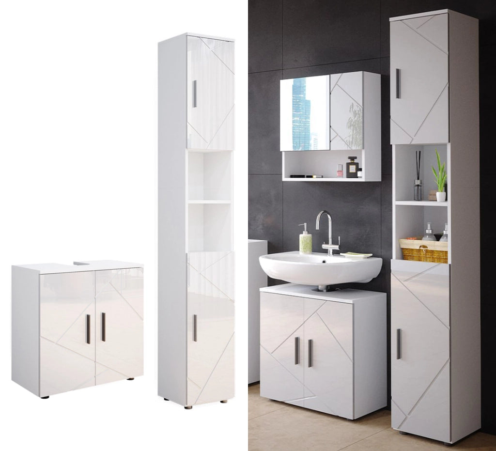 Set di mobili da bagno Irma Bianco lucido 2 parti, con colonna Vicco