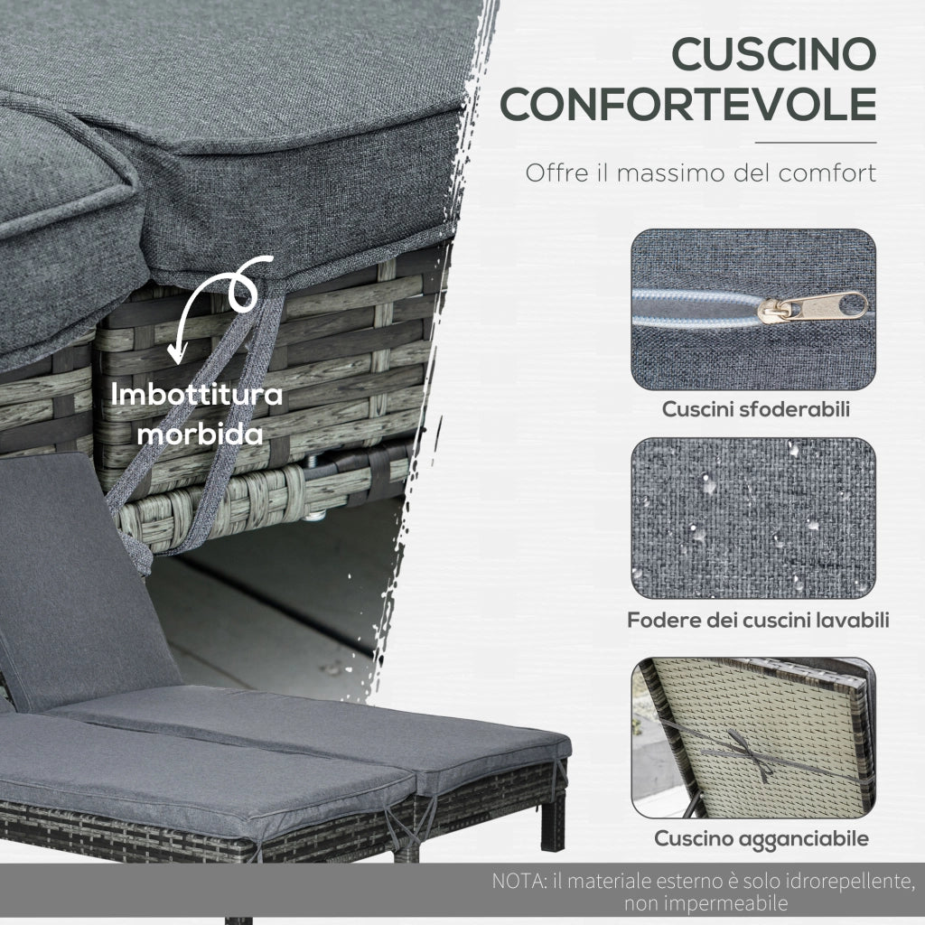 Sdraio a 2 Posti ¨C zephmum ¨C Grigio Acciaio Rattan 196x120x28