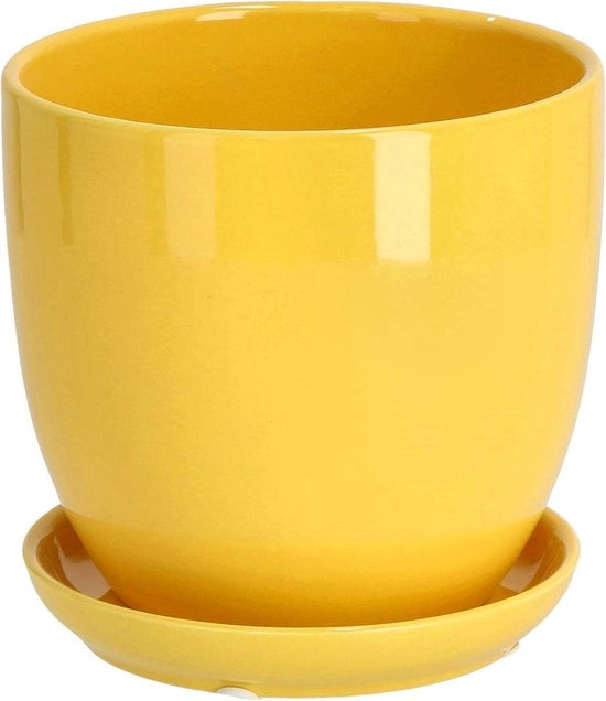 Vaso ceramico per piante 20 cm di diametro con ciotola per drenaggio gialla