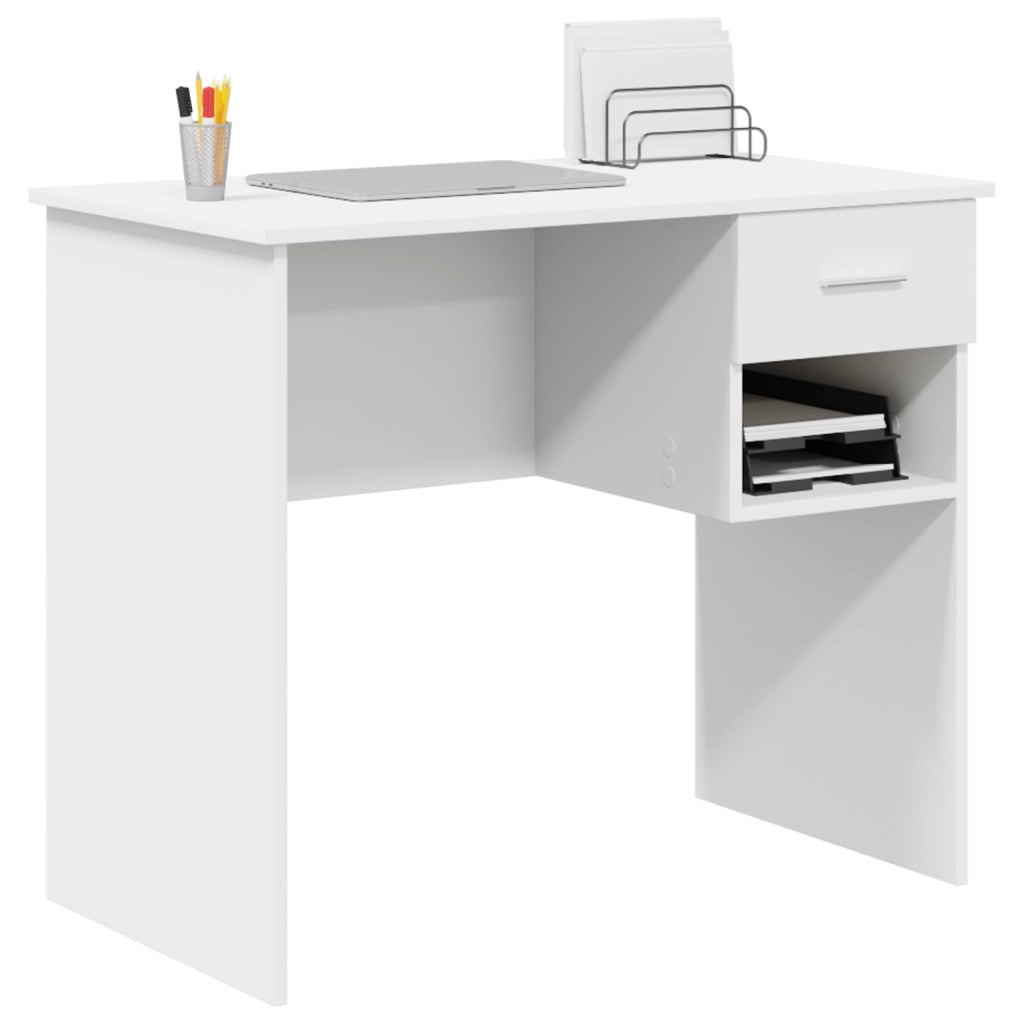 Scrivania con spazio di archiviazione Bianca 90x49.5x75 cm Legno ingegnerizzato