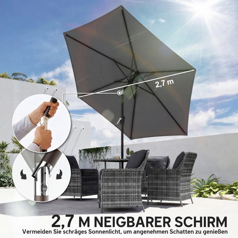 Parasole pieghevole 270 cm per balcone e giardino con manovella protezione UV 50+ colore grigio scuro