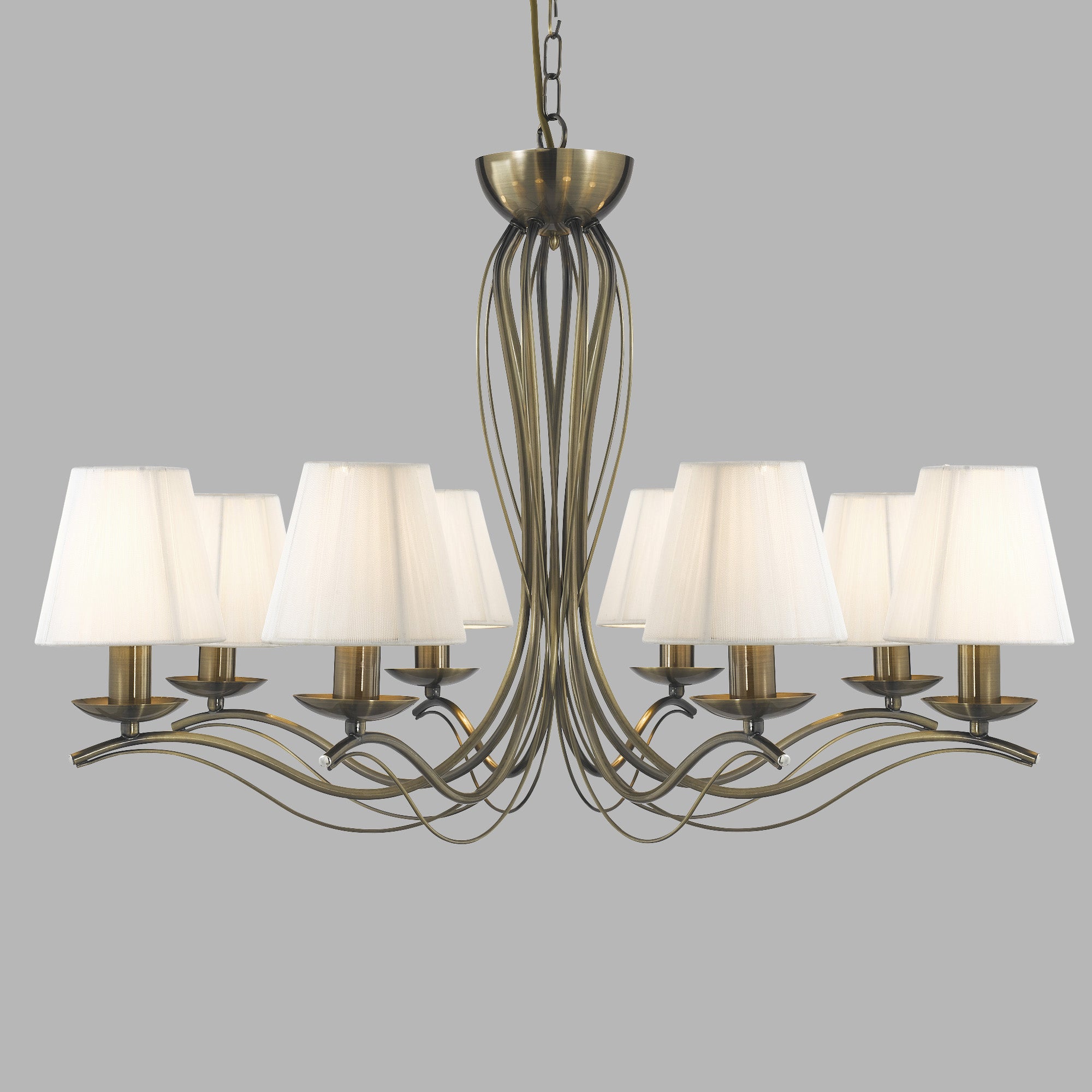 Lampadario Industrial-Nordico Andretti Acciaio Ottone 8 Luci E14