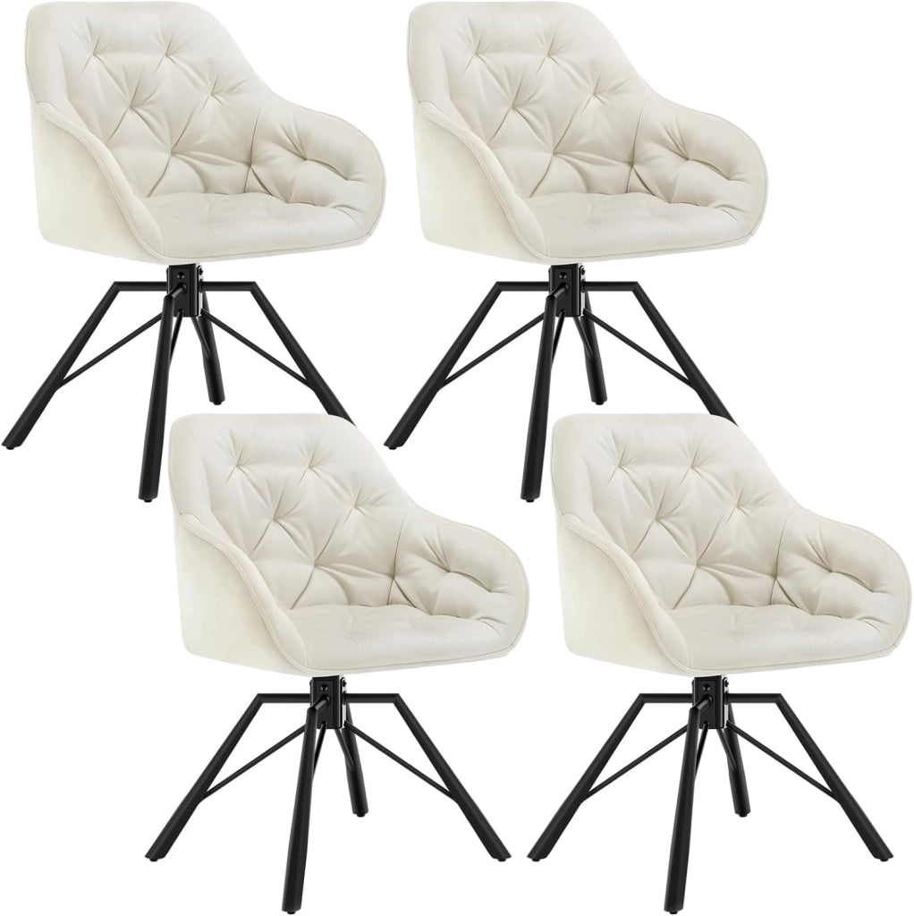 Set di 8 Sedie per Sala da Pranzo Girevoli a 360°, Sedie da Cucina Imbottite con Gambe in Metallo, Poltroncine in Velluto per Camera da Letto, Soggiorno, Ufficio, Crema EZS60cm-8