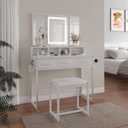Vicco Tavolo da toilette Mavida, Bianco, 90 cm con specchio LED e sgabello