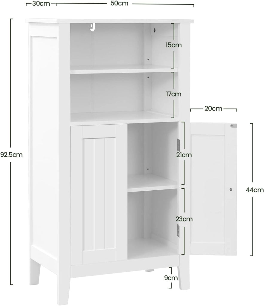 Armadietto da Terra Bianco Mobiletto Bagno Autoportante con Ante Salvaspazio in Legno