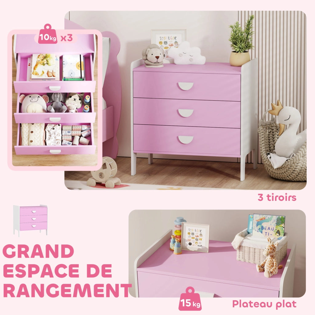 Cassettiera 3 cassetti per bambini ¨C zephmum ¨C rosa, legno, 60x40x60 cm