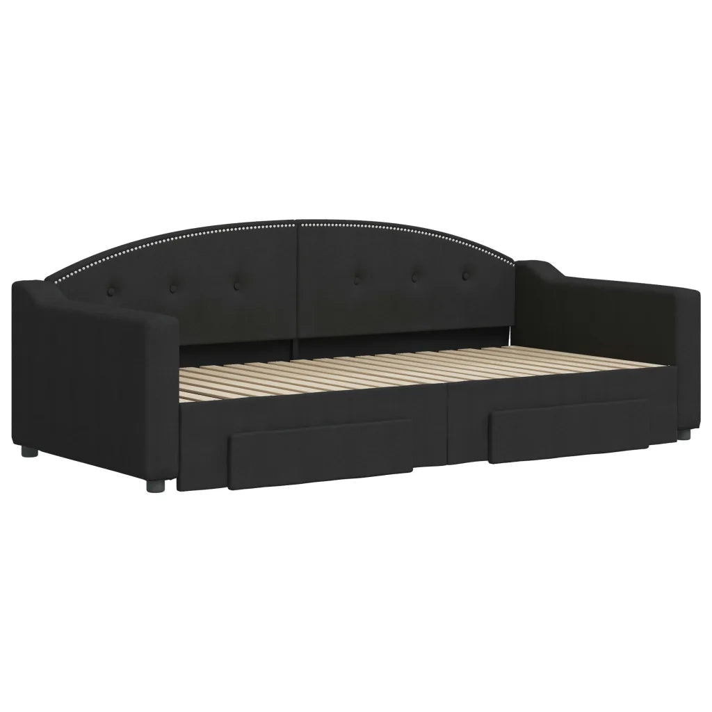 Divano letto | Sof¨¤ letto | Letto singolo Estraibile con Cassetti Nero 90x190 cm in Tessuto