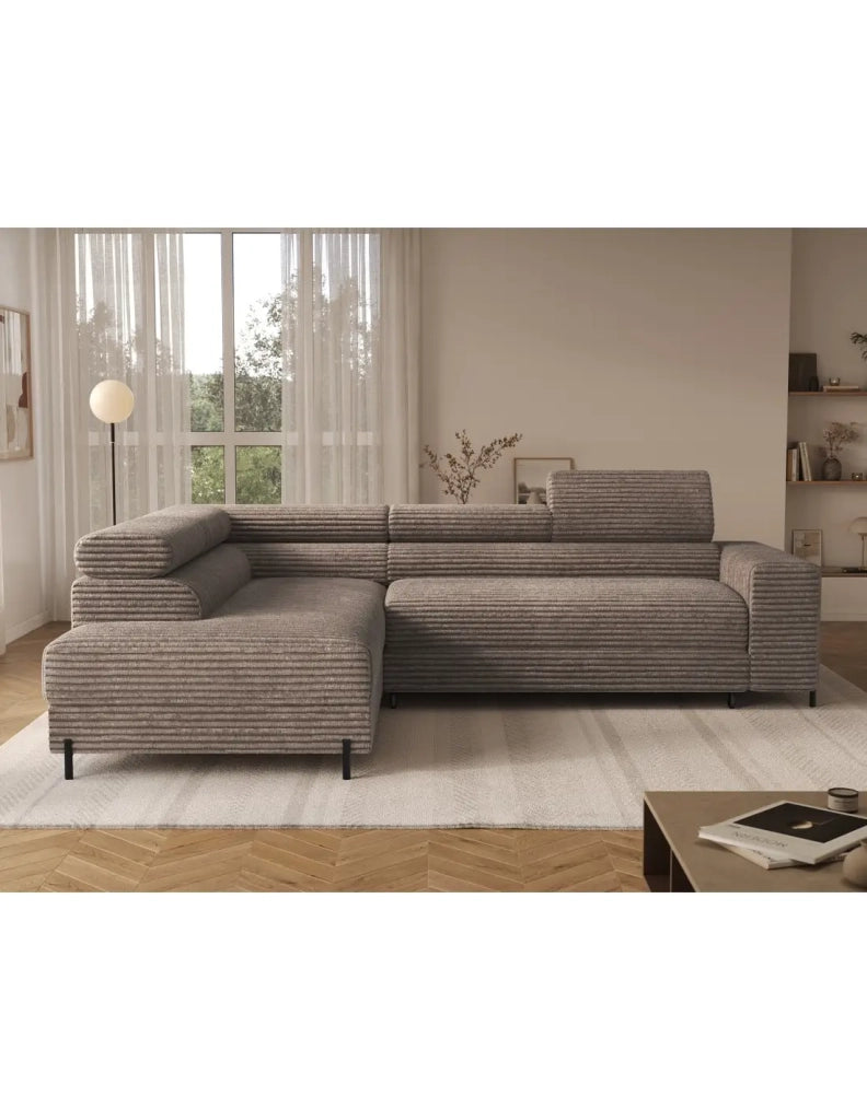 Divano ad angolo COLESIA convertibile 5 posti marrone chiaro velluto a coste – sinistra – 274x200cm