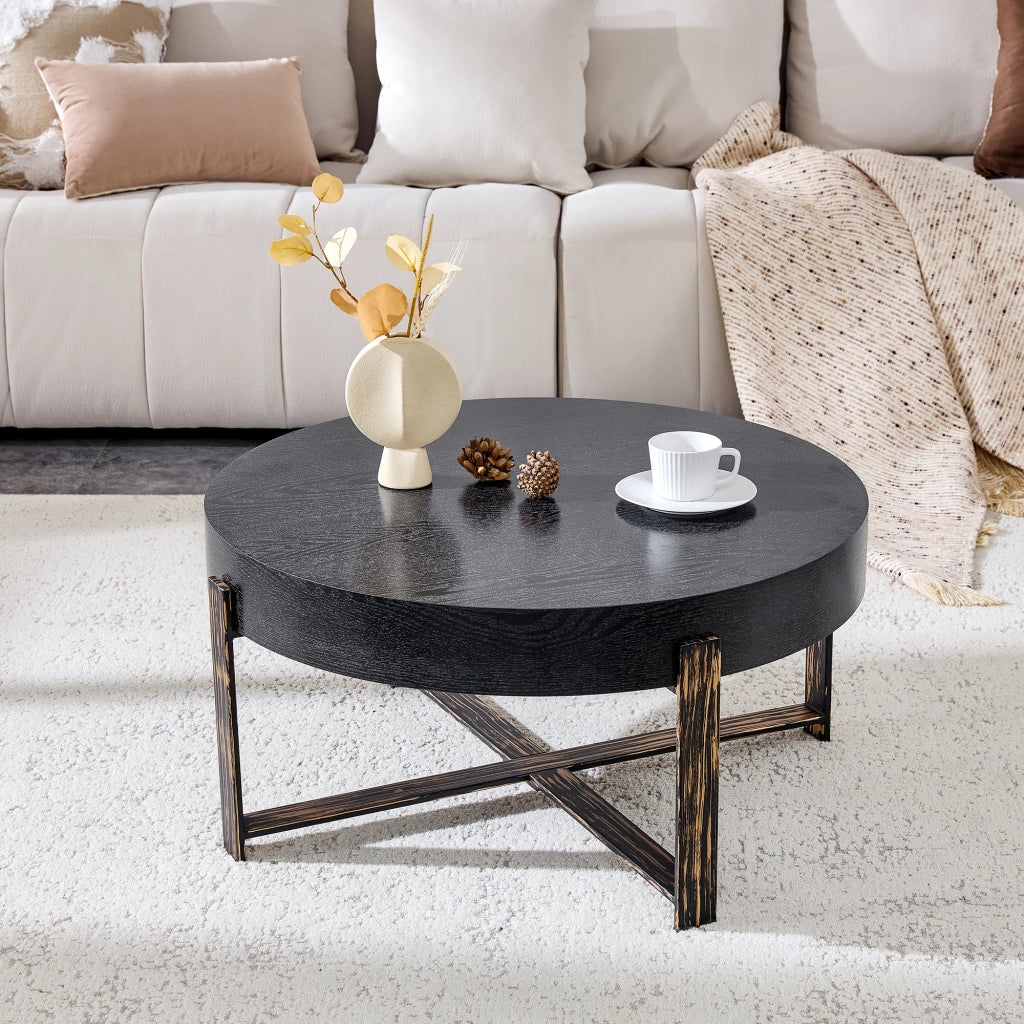 TAVOLO DA SALOTTO ROTONDO 68 cm MDF Nero e Metallo Bronzo Antico