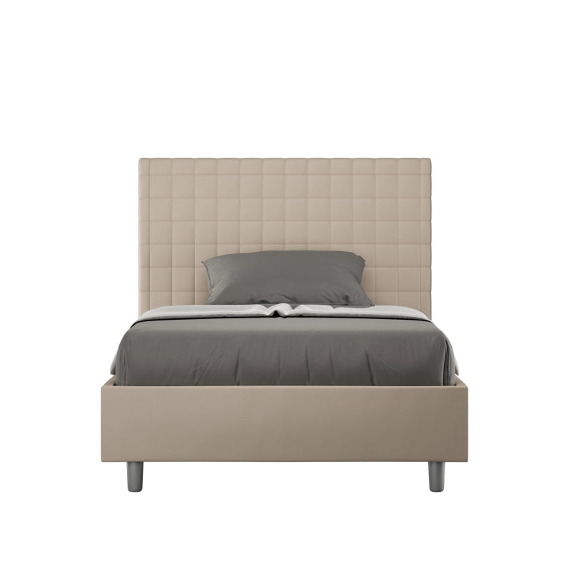 Letto imbottito Matrimoniale francese 140x210 cm Sunny - Similpelle,Senza rete,Tortora