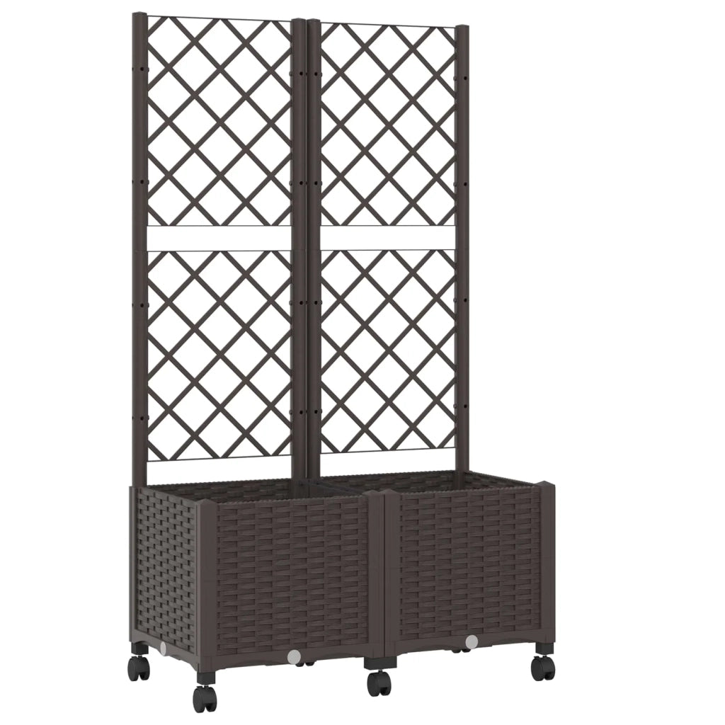 Vaso da giardino con grigliato e ruote Marrone 80 x 40 x 146 cm 3422969