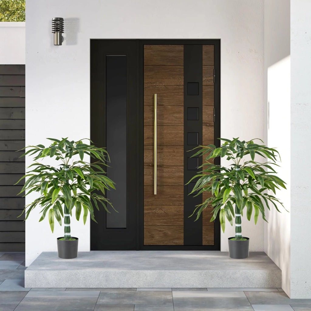 2 Pezzi Pianta Finta di Bambù 100 cm, Pianta Bamboo Artificiale in Vaso Decorazione in Casa e Ufficio, Pianta Finta in PE con 15 Rami da Interno ed Esterno